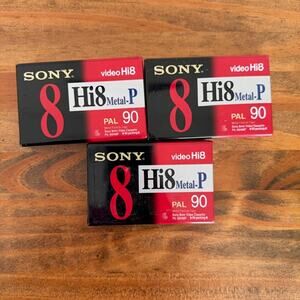 3x Sony Hi 8 Metal-P PAL 90mins Video Cassette New Old Stock Sealed